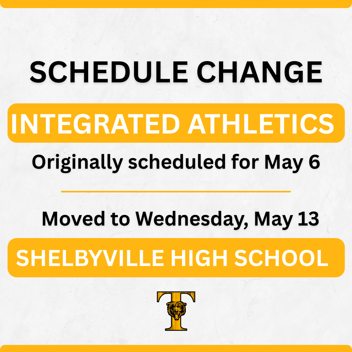 Integrated Athletics Moved To May 13